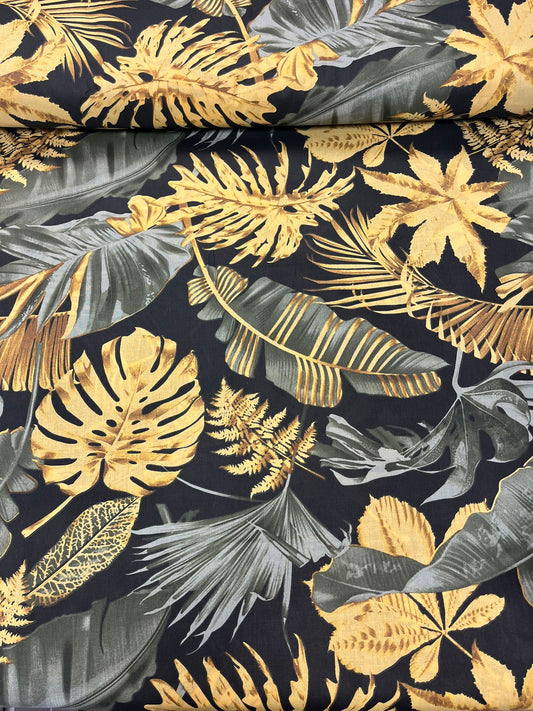 Tissu 100 % coton - feuilles foncées 125 g/m²
