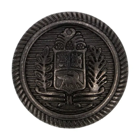 Bouton métallique avec motif d’écusson 15 mm – couleur argent antique