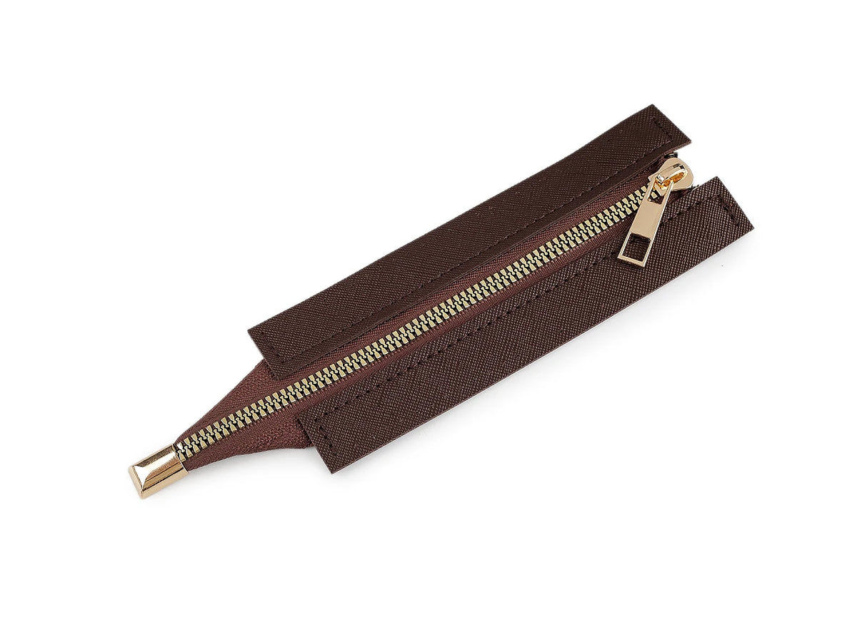 Fermeture éclair pour sac avec bordure en similicuir – marron