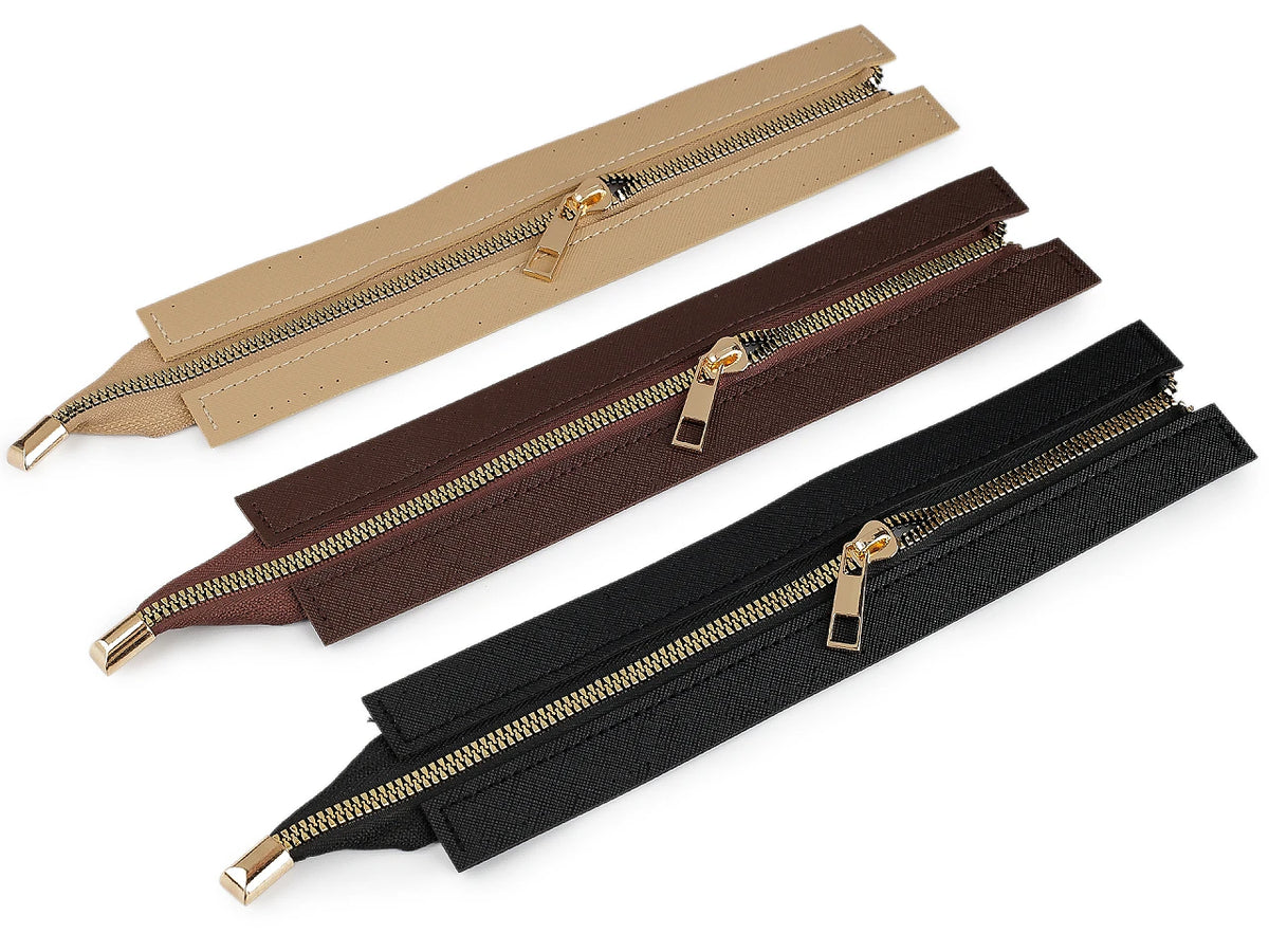 Fermeture éclair pour sac avec bordure en similicuir – marron