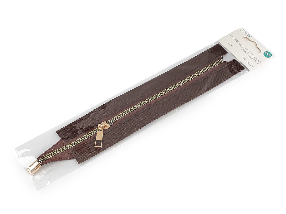 Fermeture éclair pour sac avec bordure en similicuir – marron