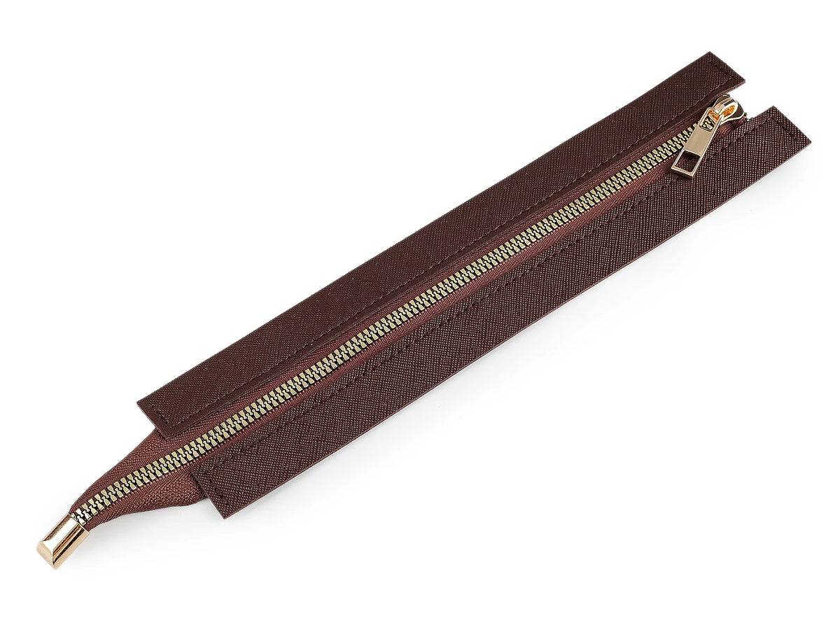 Fermeture éclair pour sac avec bordure en similicuir – marron