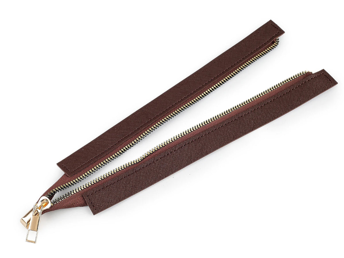 Fermeture éclair pour sac avec bordure en similicuir – marron