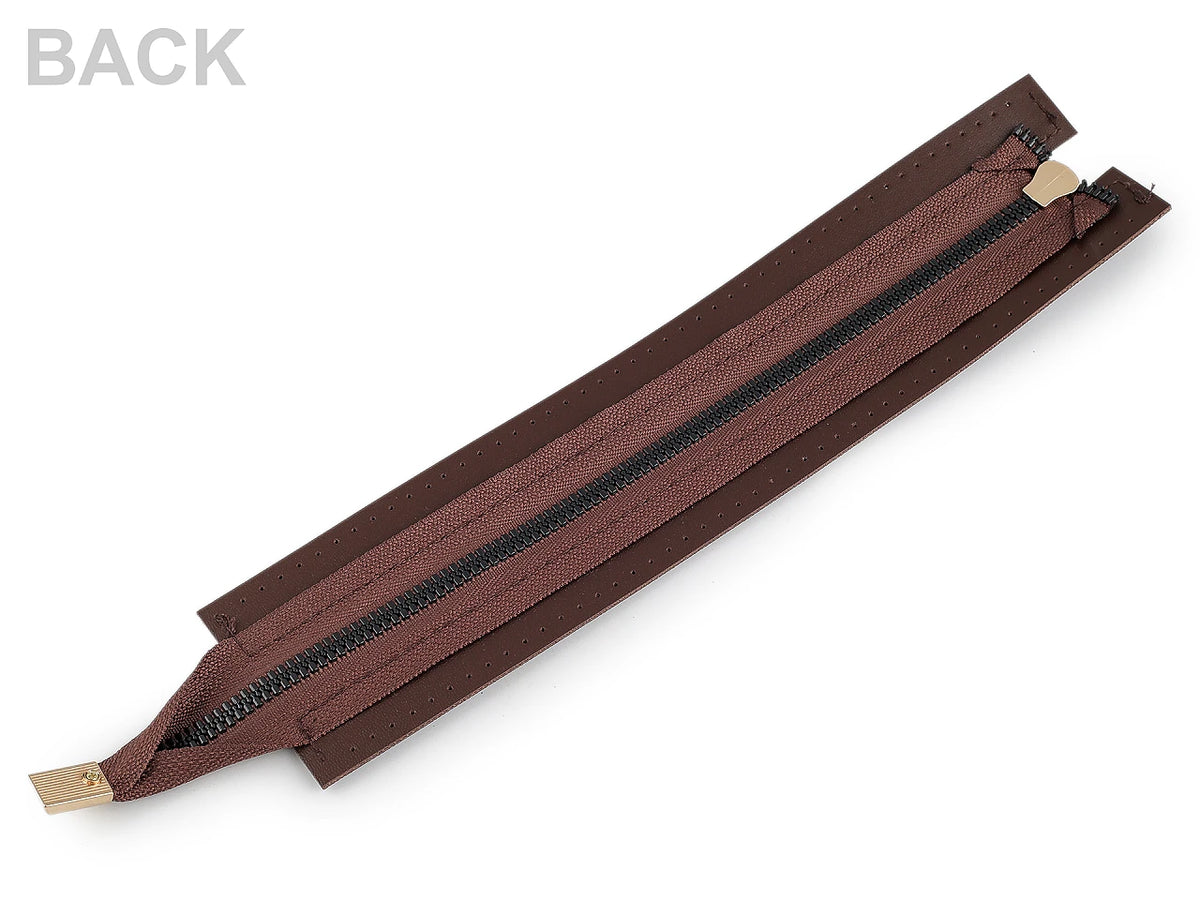 Fermeture éclair pour sac avec bordure en similicuir – marron