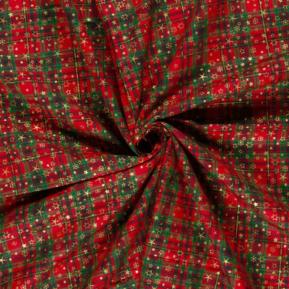 Premium 100% Baumwollstoff – rot kariert mit Sternchen