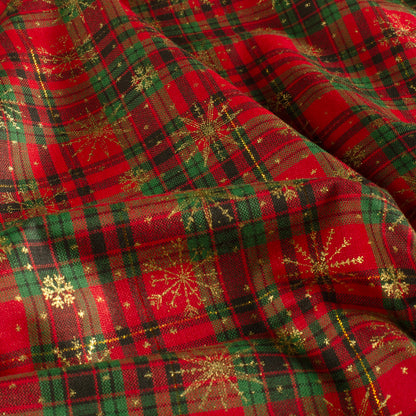 Premium 100 % Baumwollstoff – rot kariert mit Schneeflocken