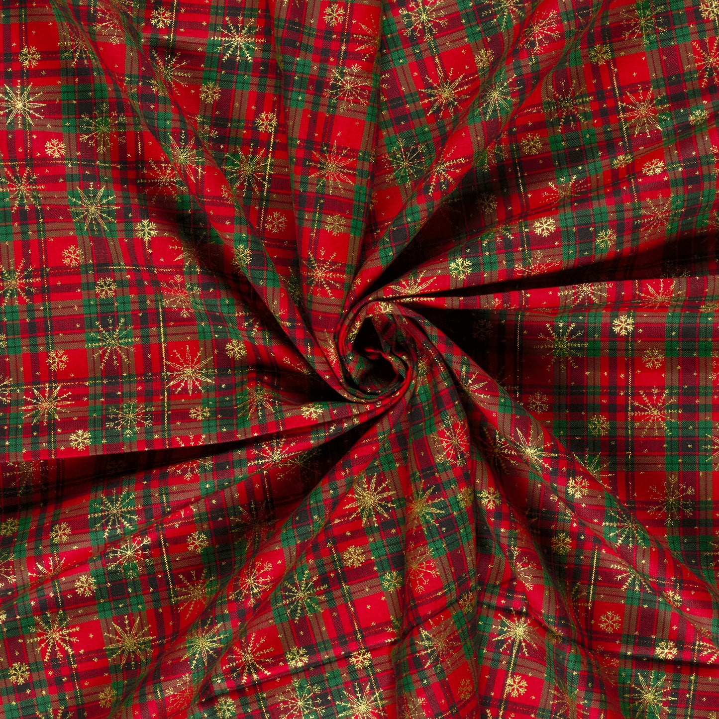 Premium 100 % Baumwollstoff – rot kariert mit Schneeflocken