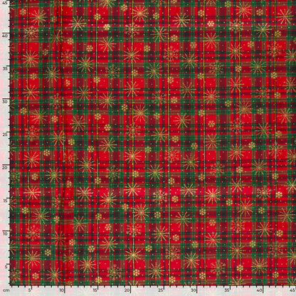 Premium 100 % Baumwollstoff – rot kariert mit Schneeflocken