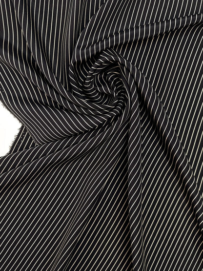 Italian 100% silk fabric with a fine black striped pattern – 80 g/m²