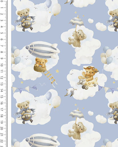 Flanelle 100 % coton avec ours sur fond bleu