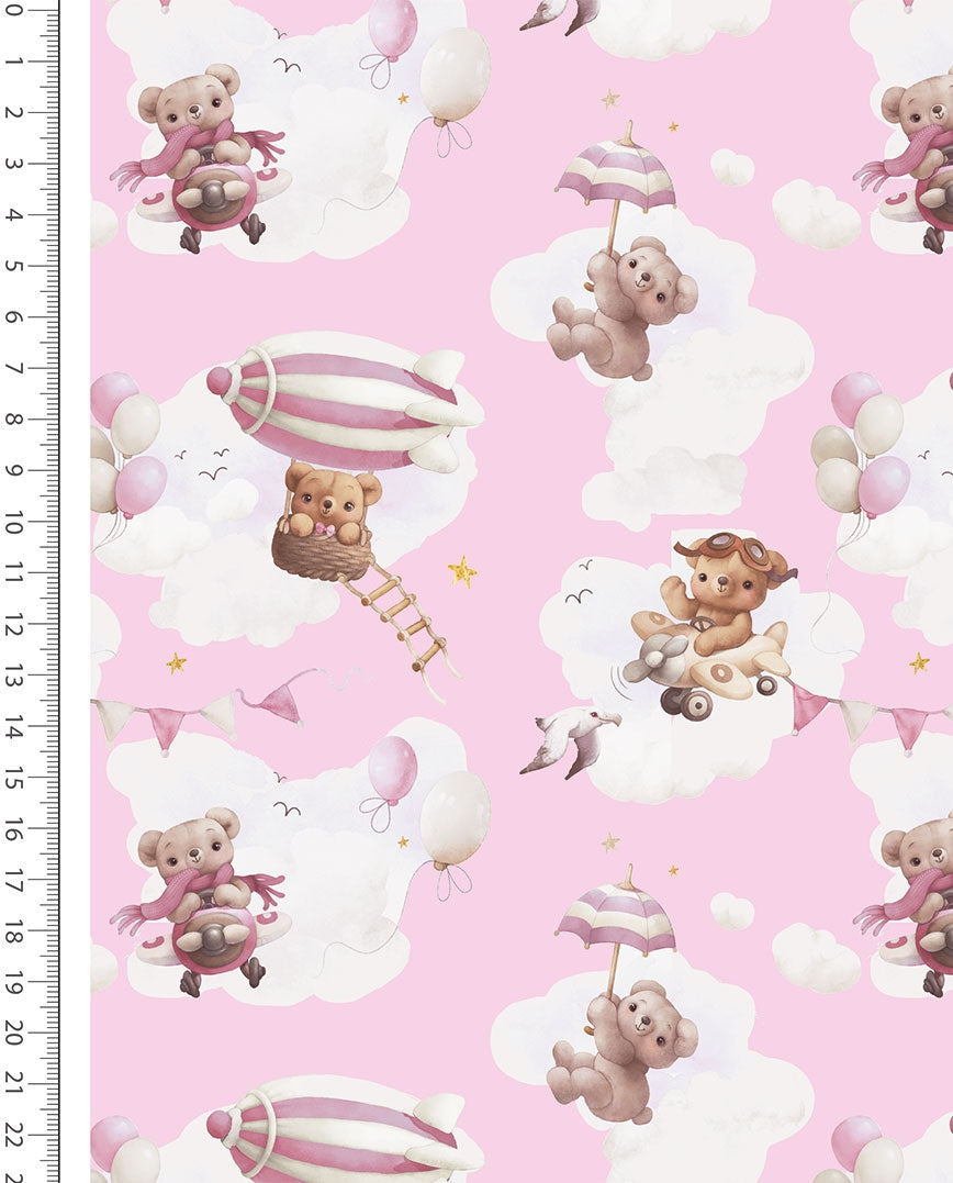 Flanelle 100 % coton avec ours sur fond rose