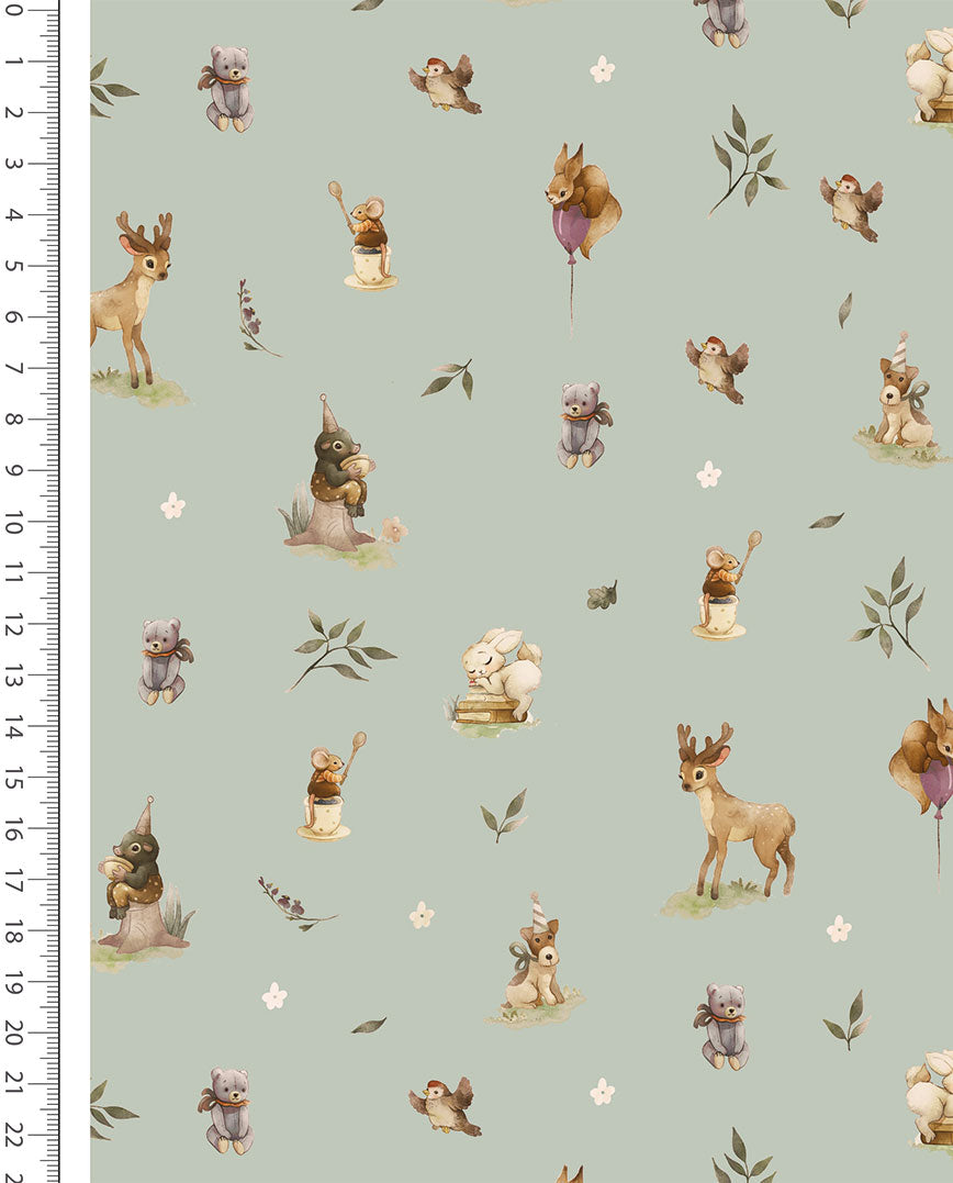Flanelle 100 % coton à fleurs sur fond vert gris