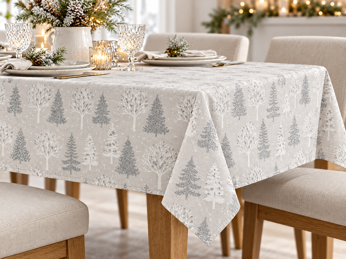 Toile canvas de Noël à sapins scintillants – gris clair