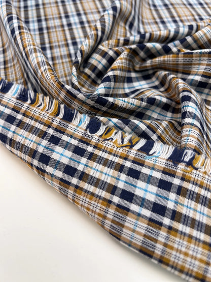 Tissu à carreaux en coton et viscose avec élasthanne, motif multicolore – Italie