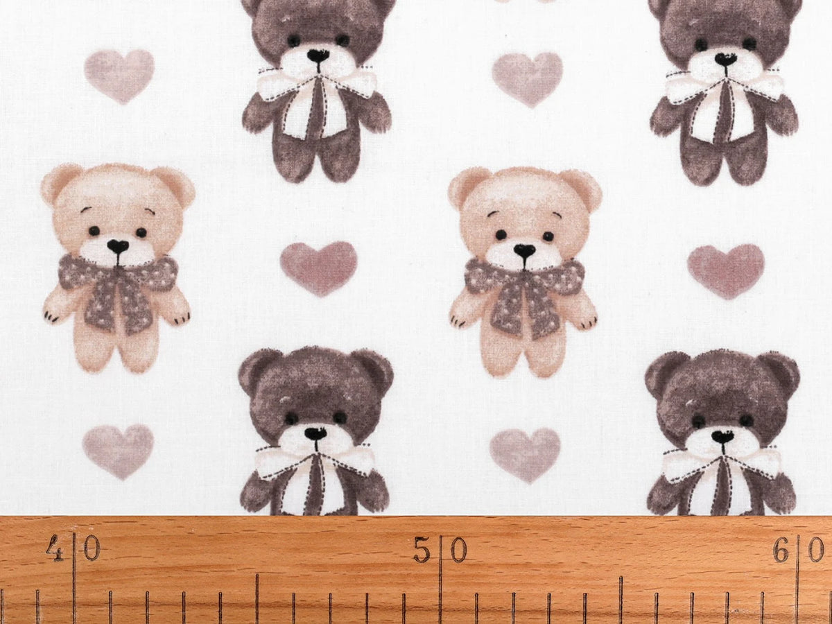Tissu 100 % coton – ours et cœurs