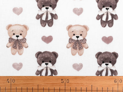 Tissu 100 % coton – ours et cœurs