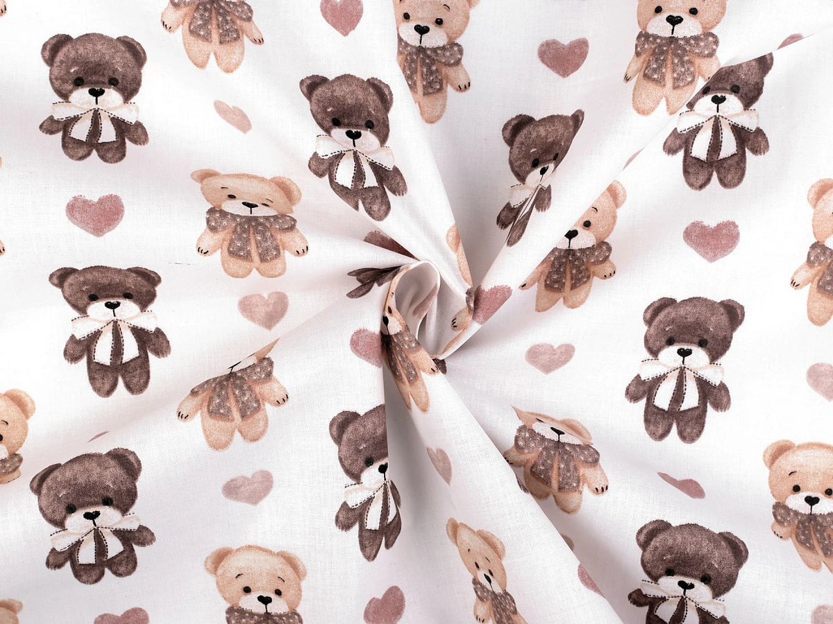 Tissu 100 % coton – ours et cœurs
