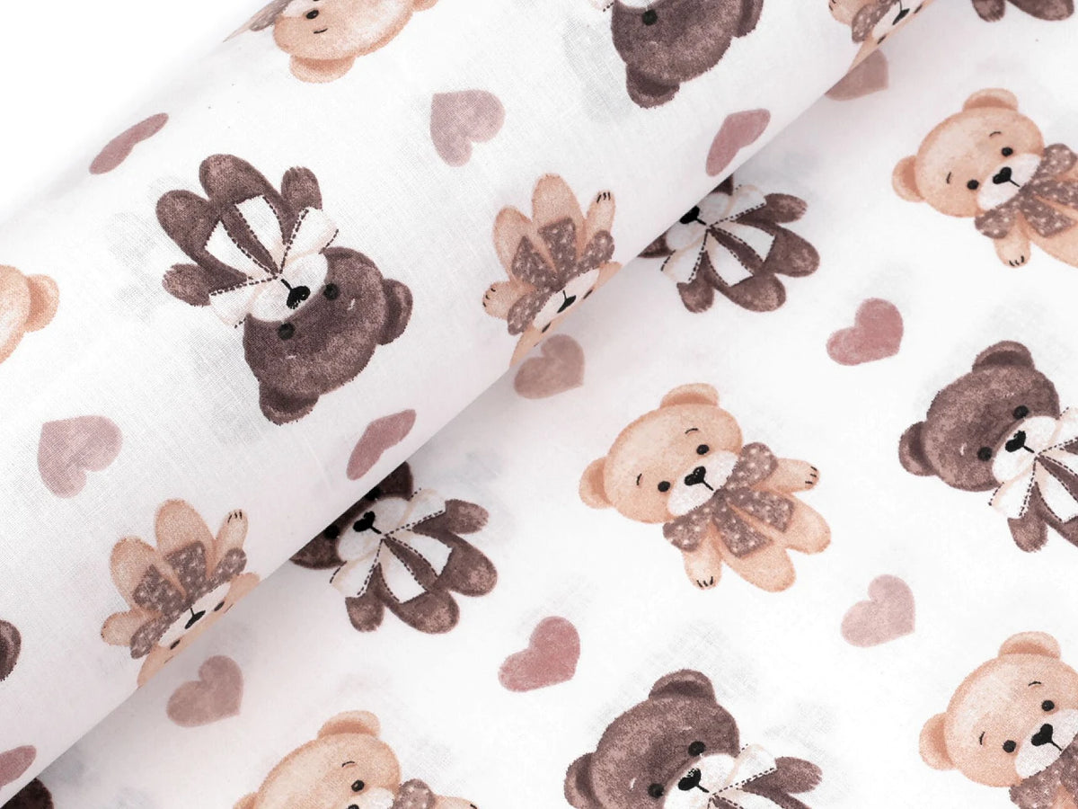 Tissu 100 % coton – ours et cœurs