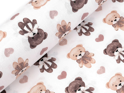 Tissu 100 % coton – ours et cœurs
