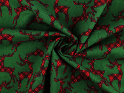 Flanelle en coton de Noël à rennes sur fond vert