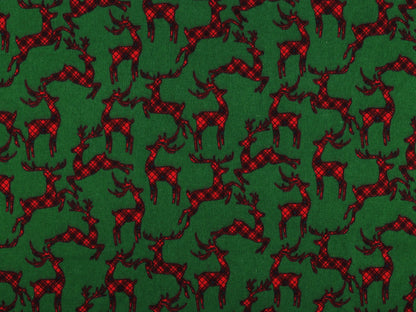 Flanelle en coton de Noël à rennes sur fond vert