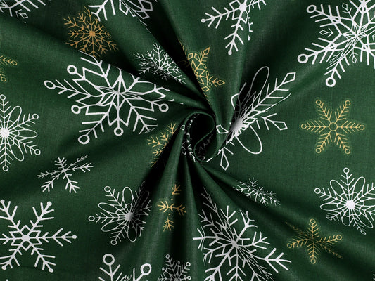 txt
100 % tissu en coton - flocons sur fond vert