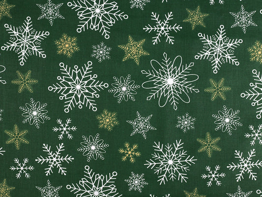 txt
100 % tissu en coton - flocons sur fond vert
