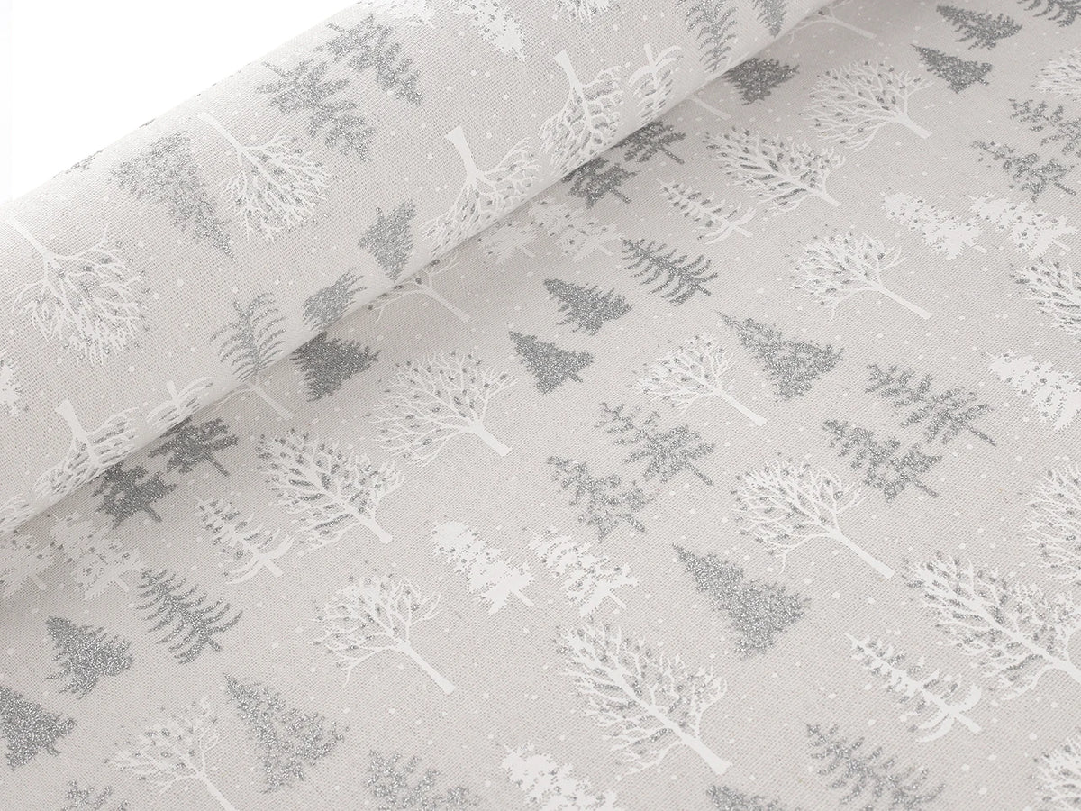 Toile canvas de Noël à sapins scintillants – gris clair
