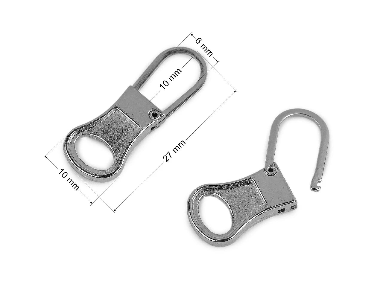 Atverams metāla rāvējslēdzēja rokturis remontam – 10 × 27 mm