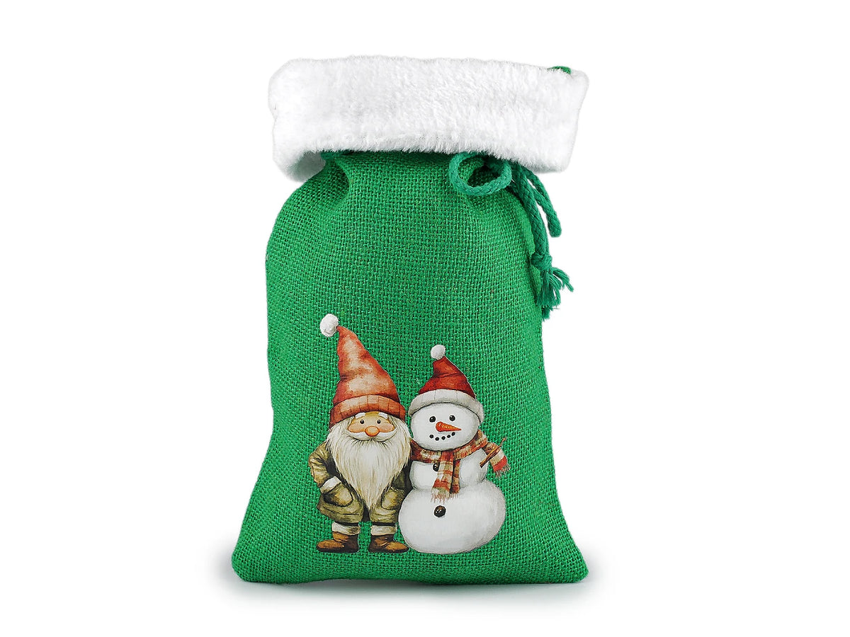 Sac cadeau de Noël en jute avec bordure duveteuse – 20 × 30 cm