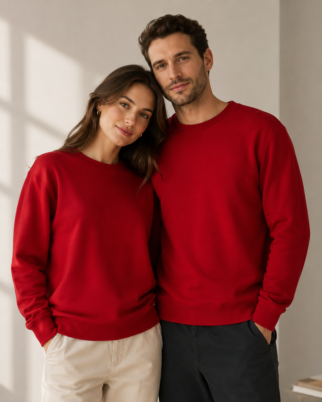 Tricot en coton molletonné - rouge intense