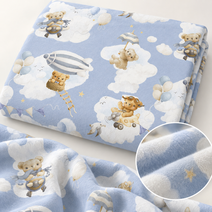 Flanelle 100 % coton avec ours sur fond bleu
