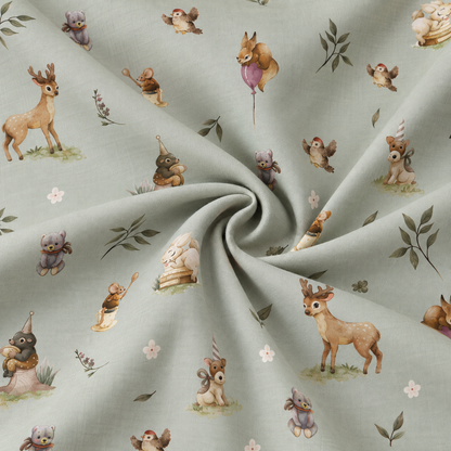 Flanelle 100 % coton à fleurs sur fond vert gris