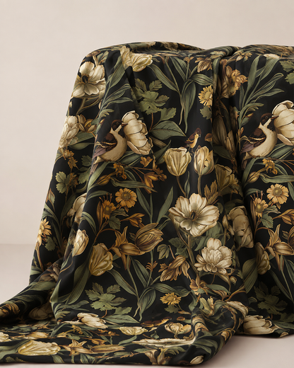 Warme Jerseyware, Alpenfleece-Stoff mit romantischen Blumen und Vögeln