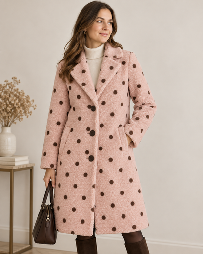 Teddy polaire à pois marron sur fond rose