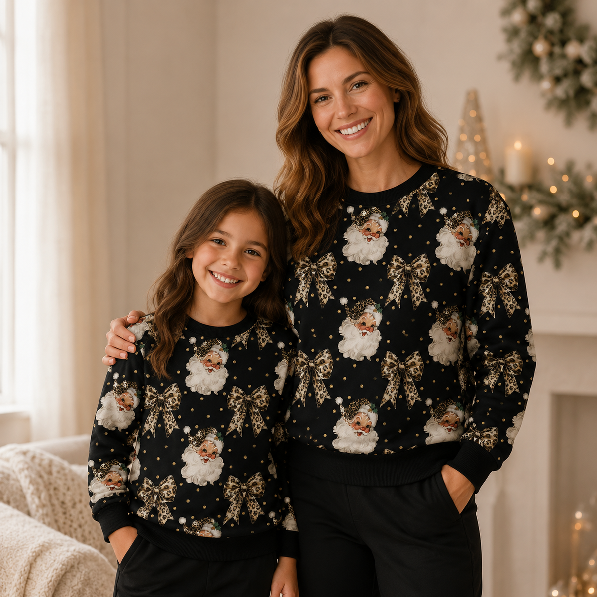 Tricot à boucles en coton doublé - Père Noël et nœuds