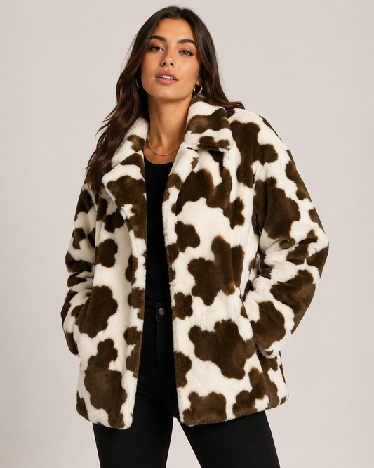 Fausse fourrure à motif vache – marron/blanc