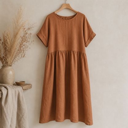 100% Softened Linen Fabric - Cognac 165 g/m²