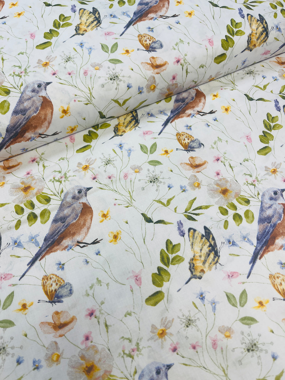 Tissu 100 % coton – prairie et oiseau