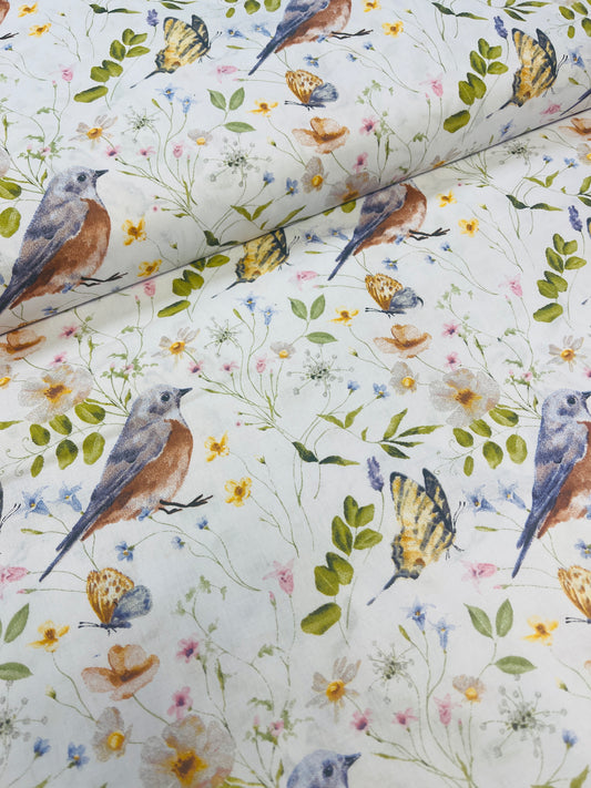 Tissu 100 % coton – prairie et oiseau
