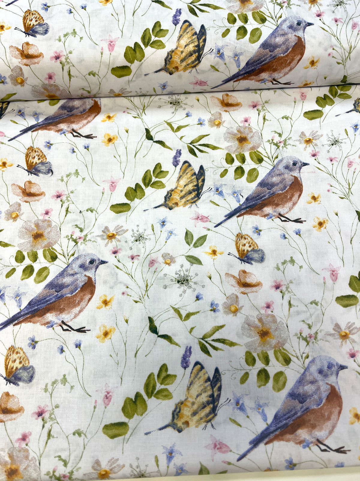 Tissu 100 % coton – prairie et oiseau