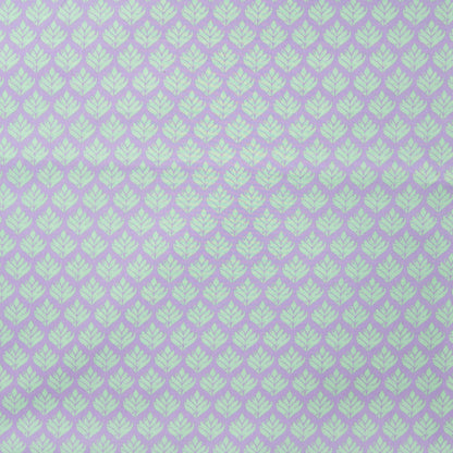 Tissu 100 % coton premium - petites feuilles turquoise sur fond lilas