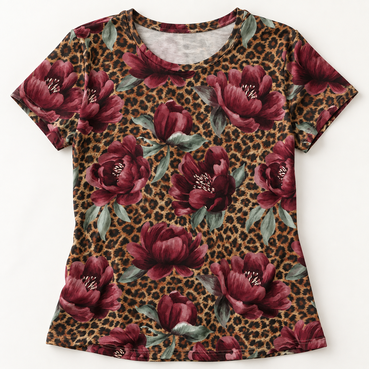Maille en coton, jersey à imprimé léopard et pivoines