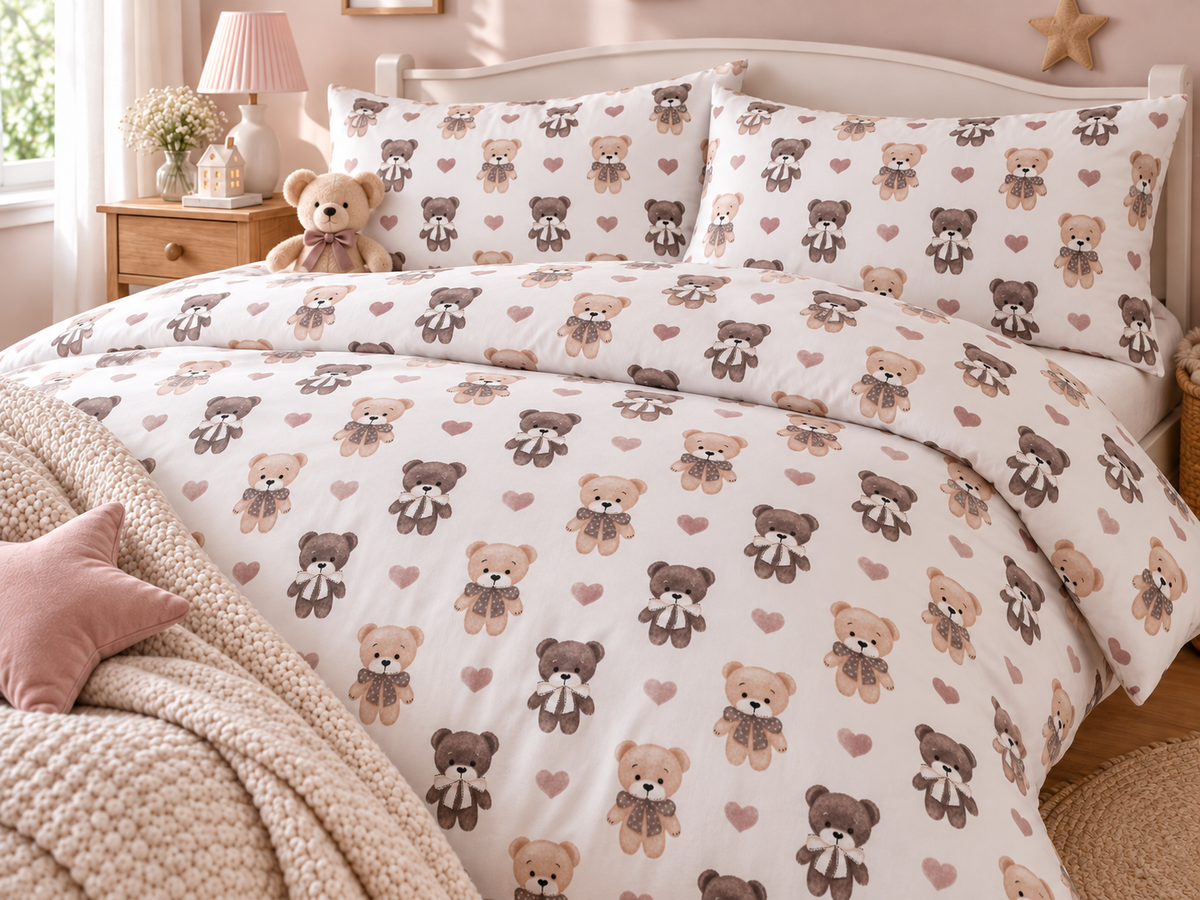 Tissu 100 % coton – ours et cœurs