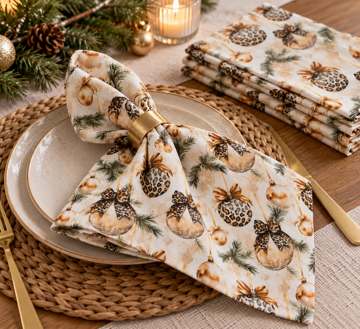 Tissu premium 100 % coton - décor léopard de Noël