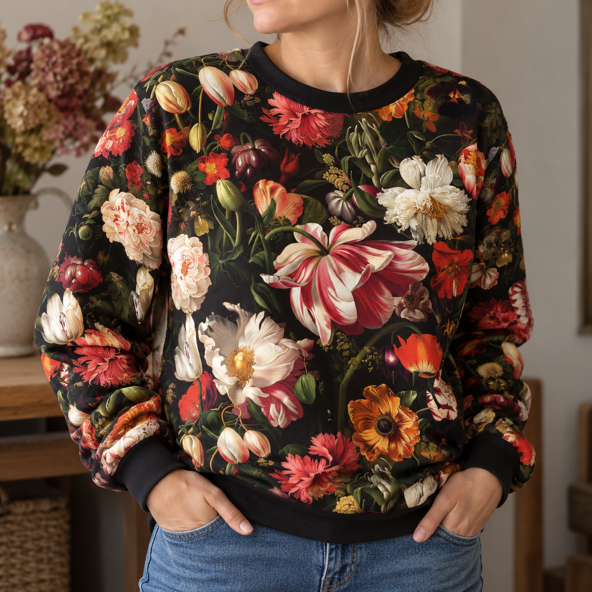 maille bouclette en coton-fleurs baroques