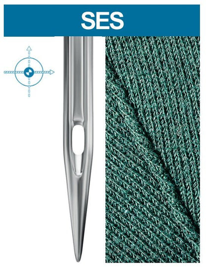Image des aiguilles pour machines à coudre industrielles SCHMETZ DBx1 SES SERV 7 – pour maille et vêtements de sport (10 pièces) – disponible chez Šarlotes audumi