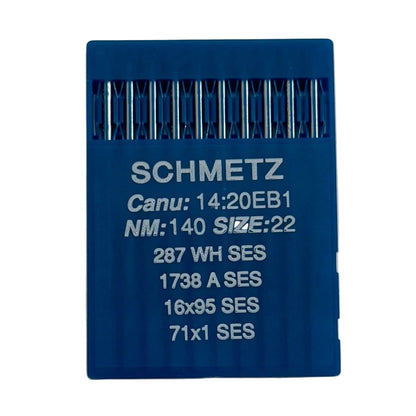 Image des aiguilles pour machines à coudre industrielles SCHMETZ DBx1 SES – pour maille et vêtements de sport (10 pièces) – disponible chez Šarlotes audumi