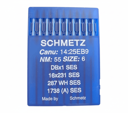 Image d’aiguilles pour machines à coudre industrielles SCHMETZ DBx1 SES – pour la maille et les vêtements de sport (10 pièces) – disponible chez Šarlotes audumi