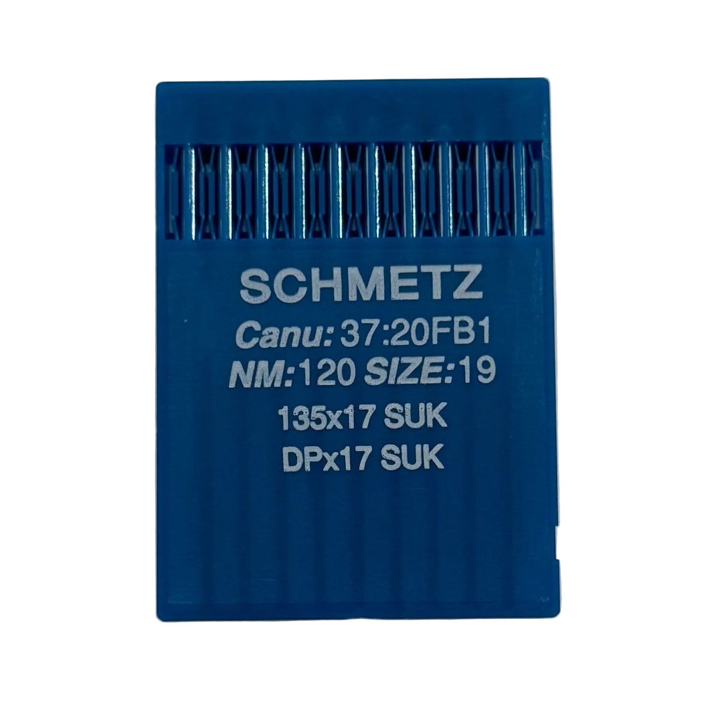 Image des aiguilles pour machines à coudre industrielles SCHMETZ DPX17 SUK – pour maille et denim (10 pièces) – disponible chez Šarlotes audumi